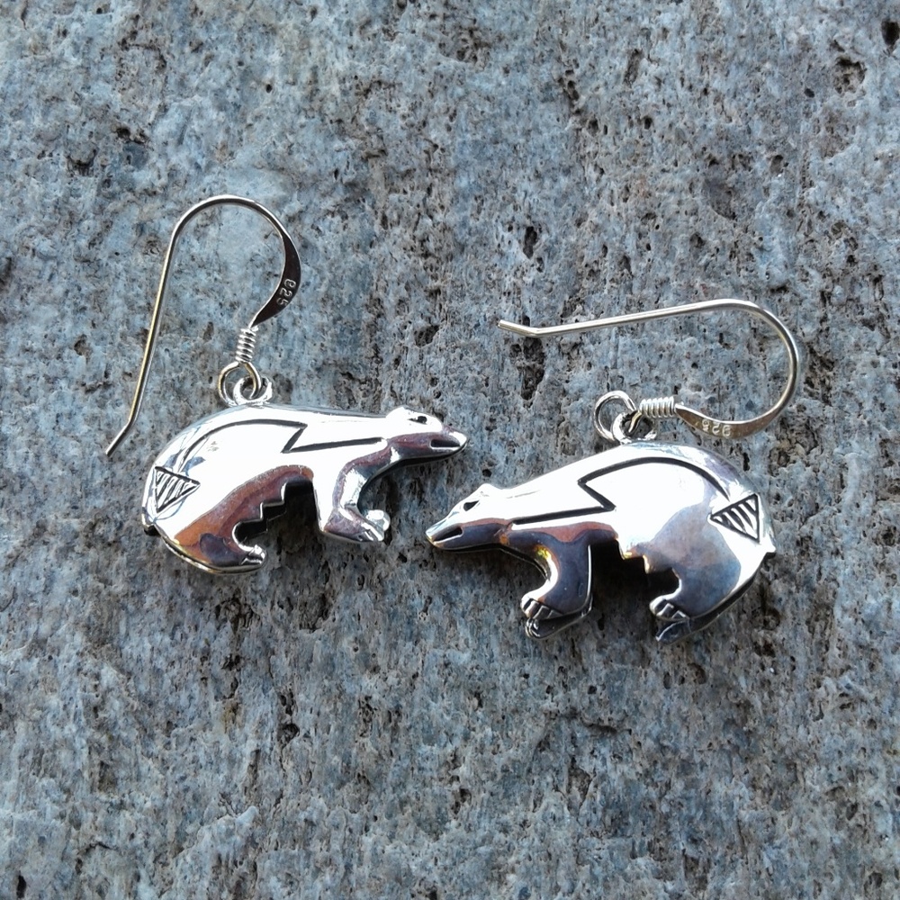 Sterling silver,  bear fetish earrings